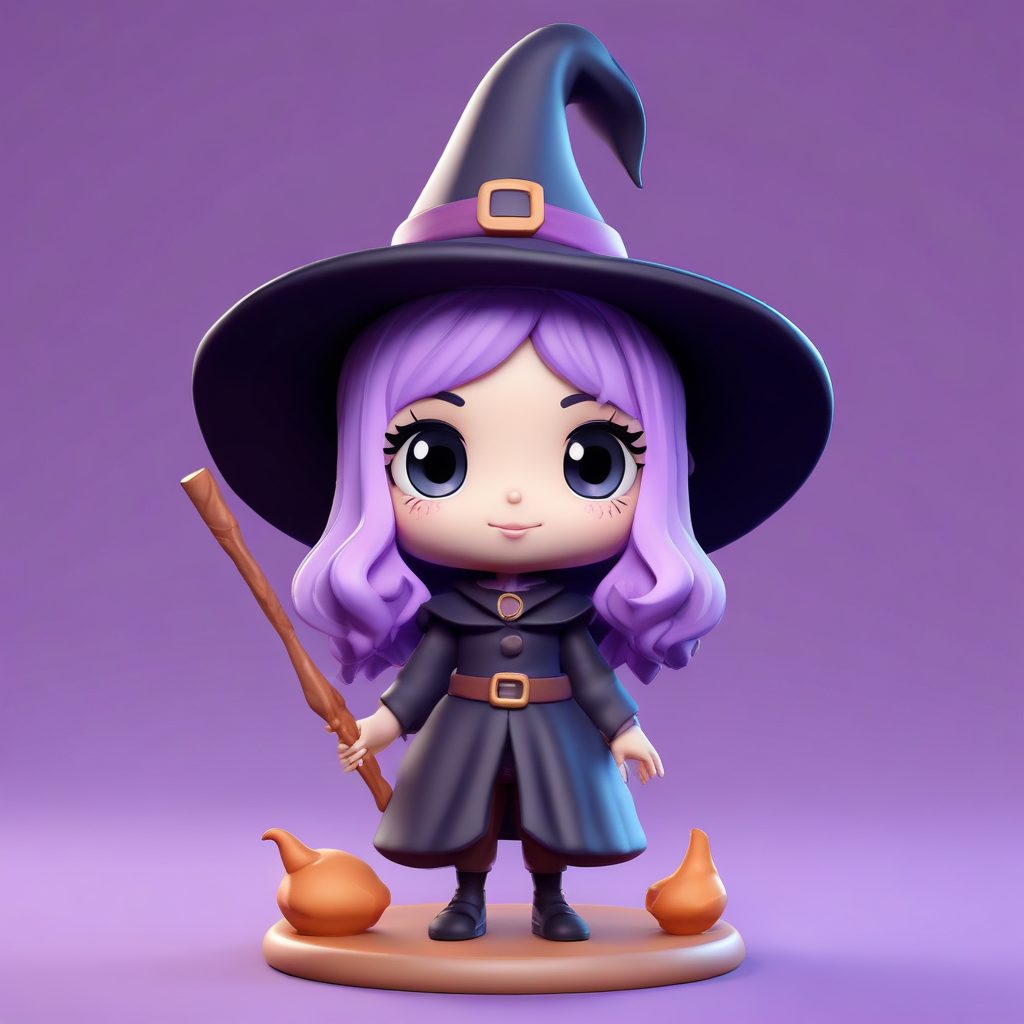 🔮AI提示词：超火盲盒风二次元Q版女巫！C4D黏土质感，做头像太可爱了！