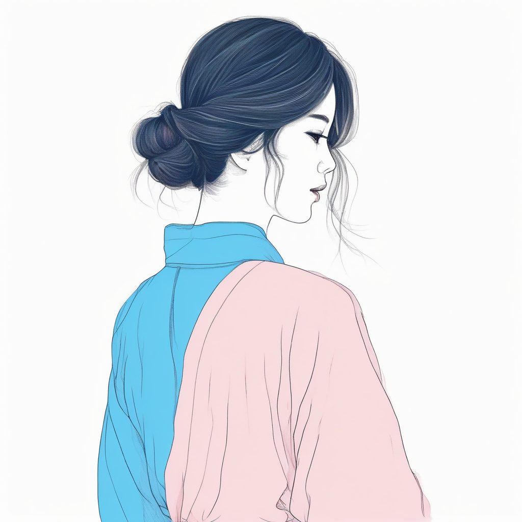 线条艺术：AI生成日系少女的侧颜轮廓与粉蓝配色