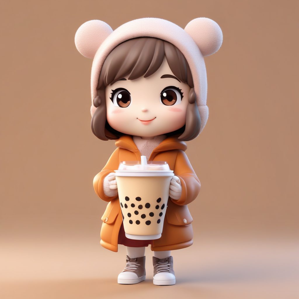 🥤奶茶妹妹表情包！Q版女孩冬日装扮，手里拿着珍珠奶茶！