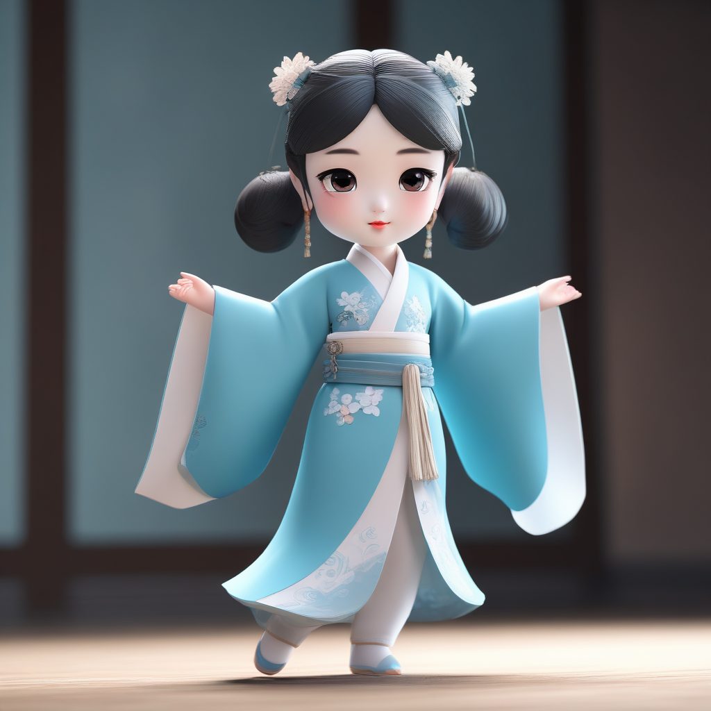 国风动态捕捉！C4D Q版汉服女孩的优雅舞姿，高细节盲盒设计