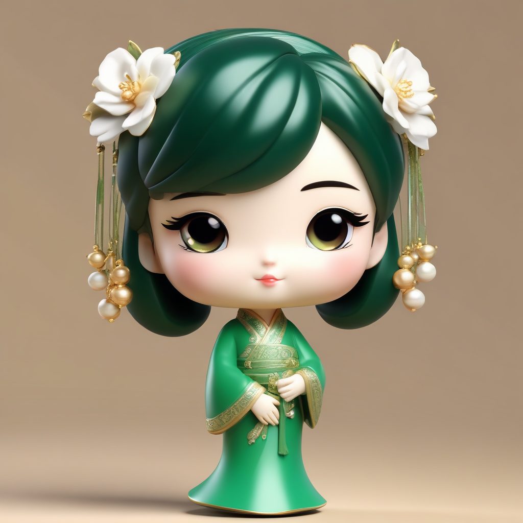 ✨ 侧颜杀！气质优雅的Q版旗袍少女，C4D玉石配饰细节控必备