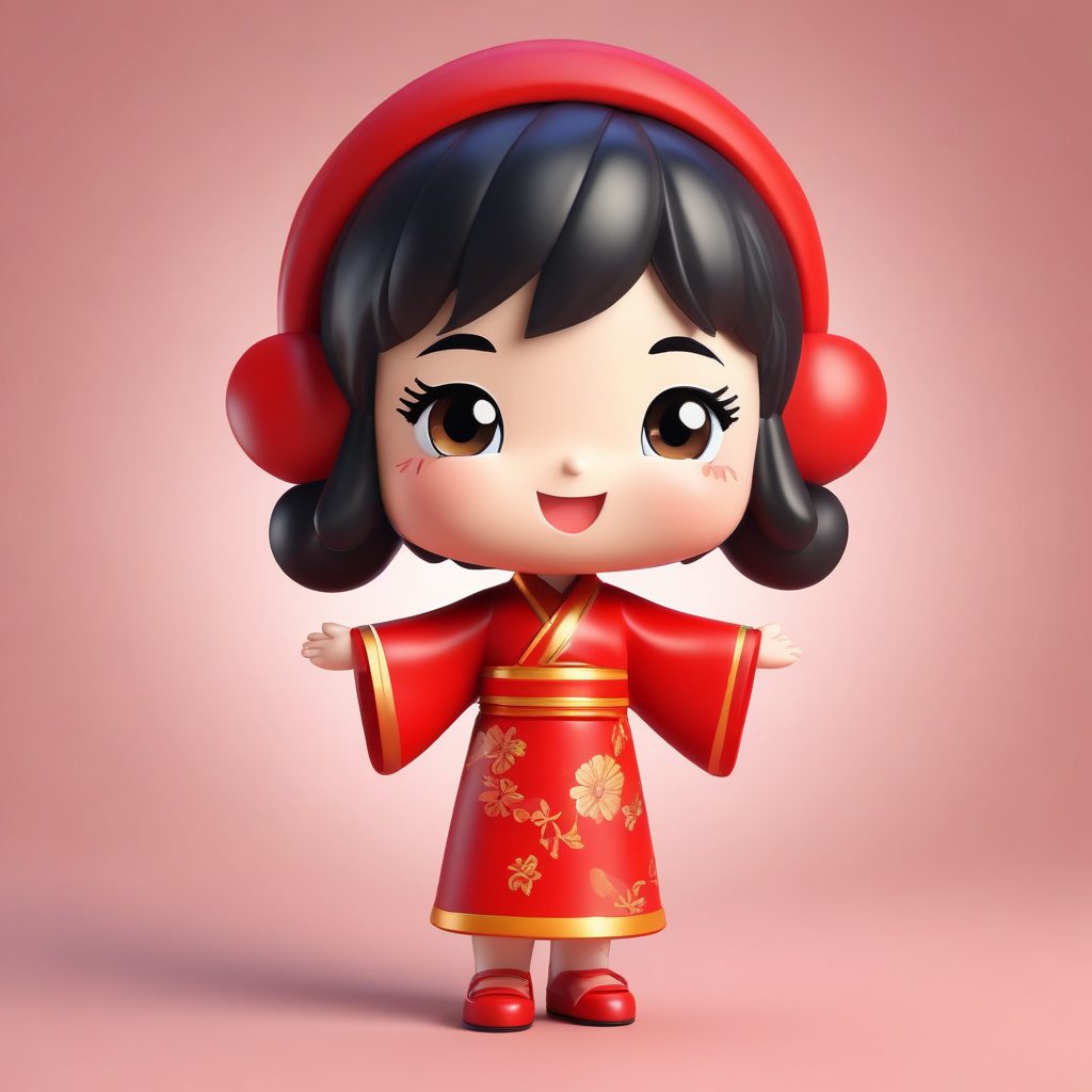 🎉 派对女王！举手庆祝的Q版旗袍少女，C4D高饱和度配色