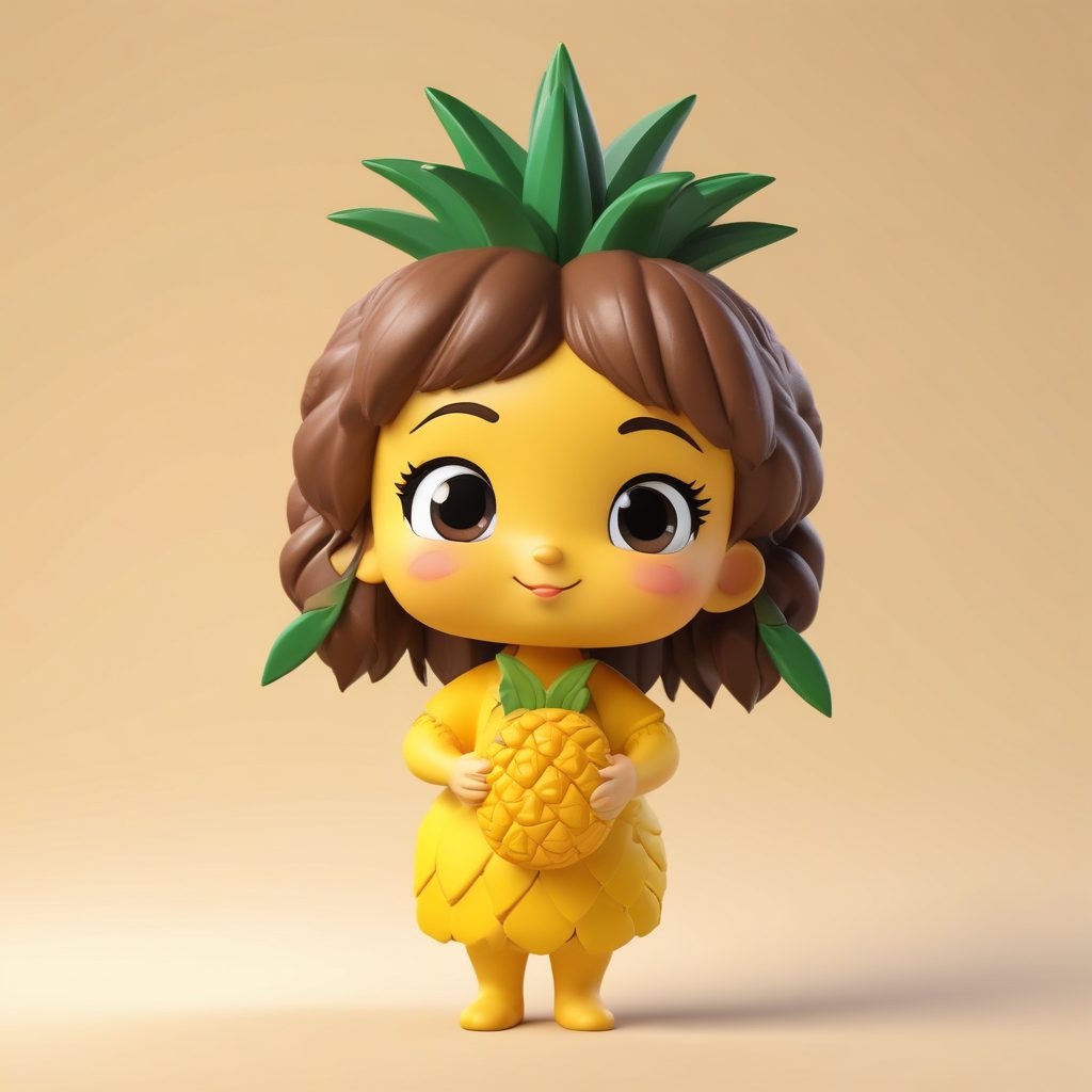 🍍 热带甜心！Q版旗袍少女抱菠萝，高保真3D渲染图，出图秒赞