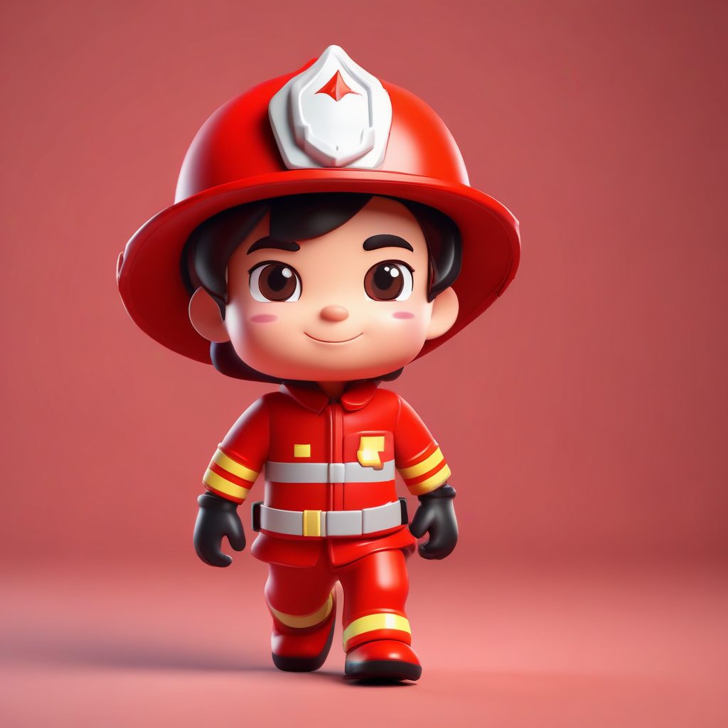 职业Q版系列：Q版小消防员全身像提示词！酷萌C4D光追渲染