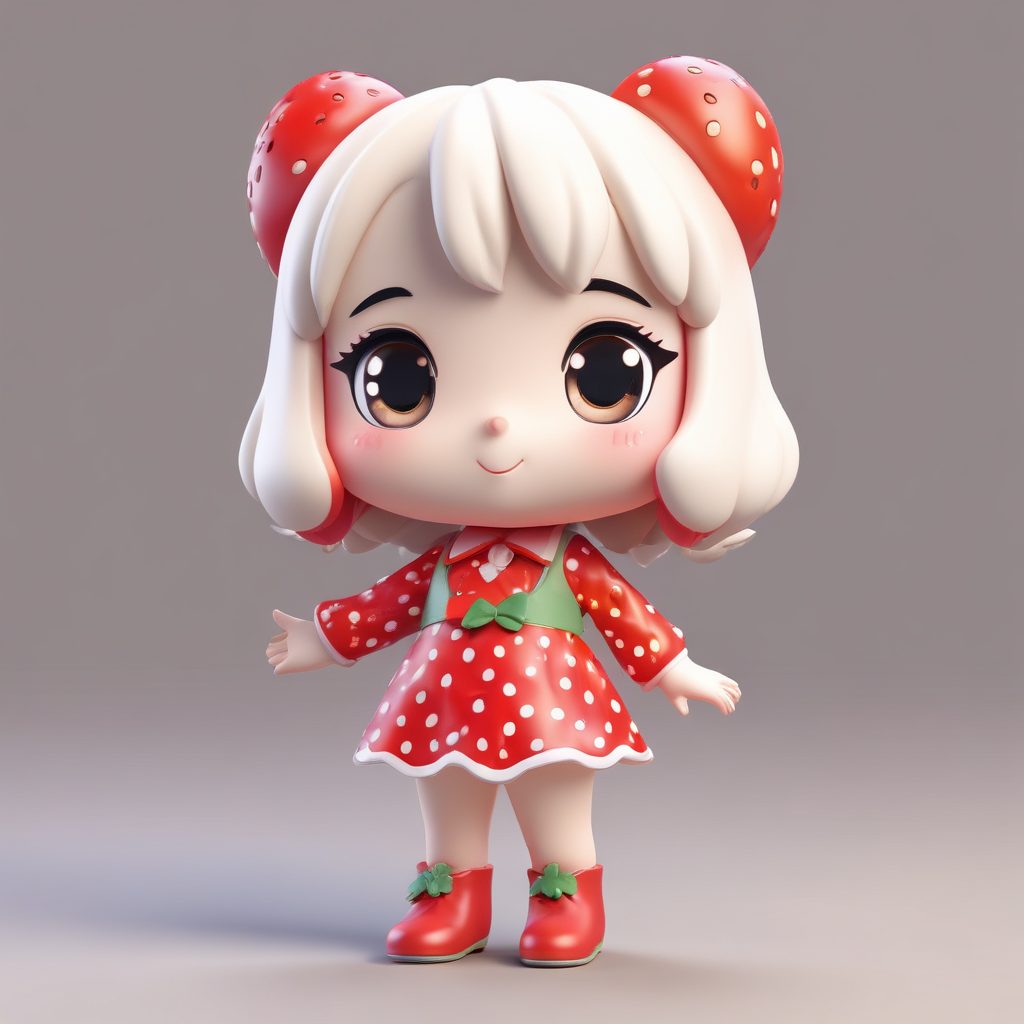 爆款头像必备：超甜草莓女孩Q版手办！3D粘土C4D盲盒风提示词