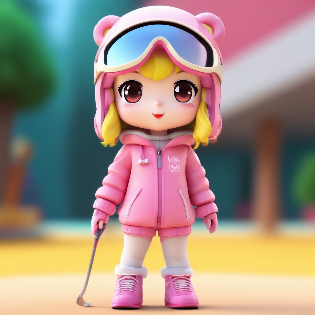 爆款头像生成：Q版女孩滑雪装扮，C4D专业级渲染，动态感十足