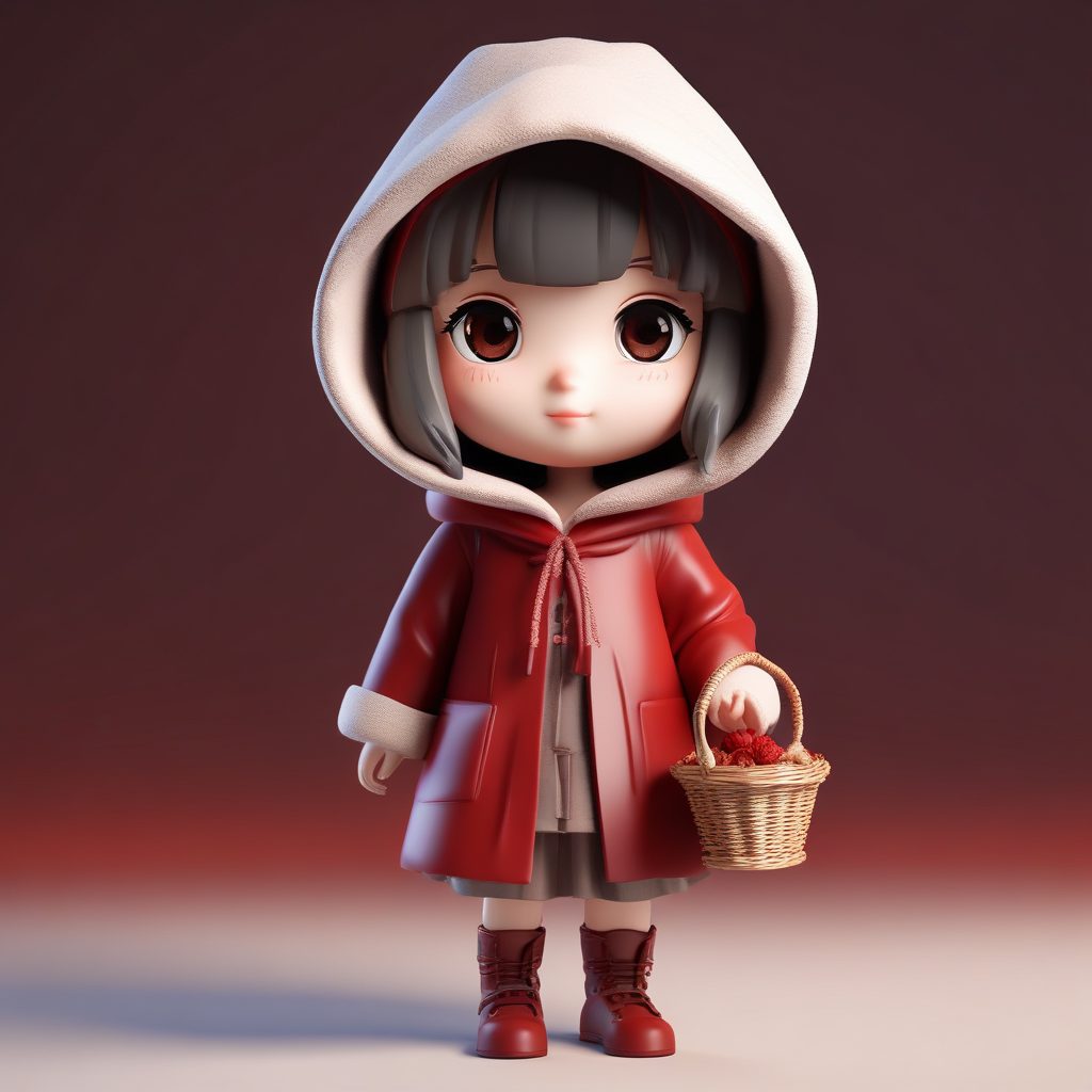 SD提示词：C4D粘土风小红帽！冬日斗篷Q版少女，侧面头像绝了