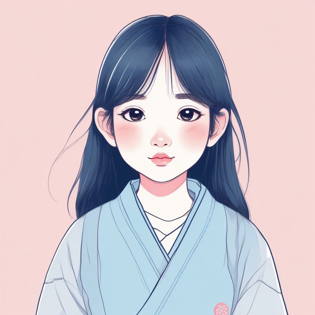 💖极简手绘日系少女头像 | 软萌粉蓝纯色背景插画生成
