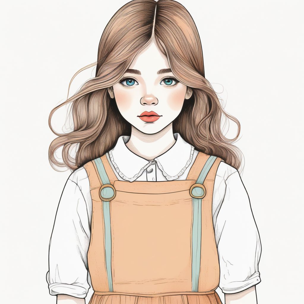 🔥极简线稿手绘插画：粉蓝系时尚女孩装扮，纯色背景✨