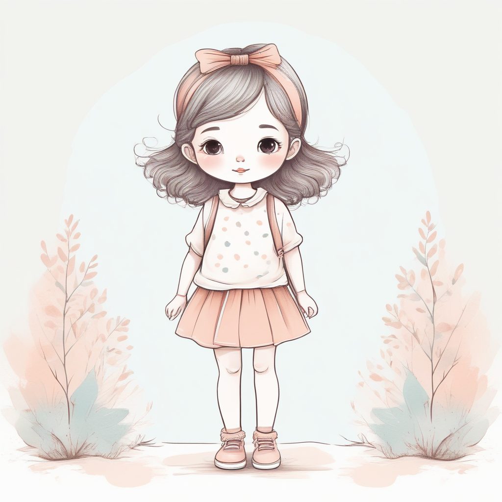 💖 极简线稿手绘插画 | 软萌女孩肖像 | 粉蓝配色 | 清新背景✨