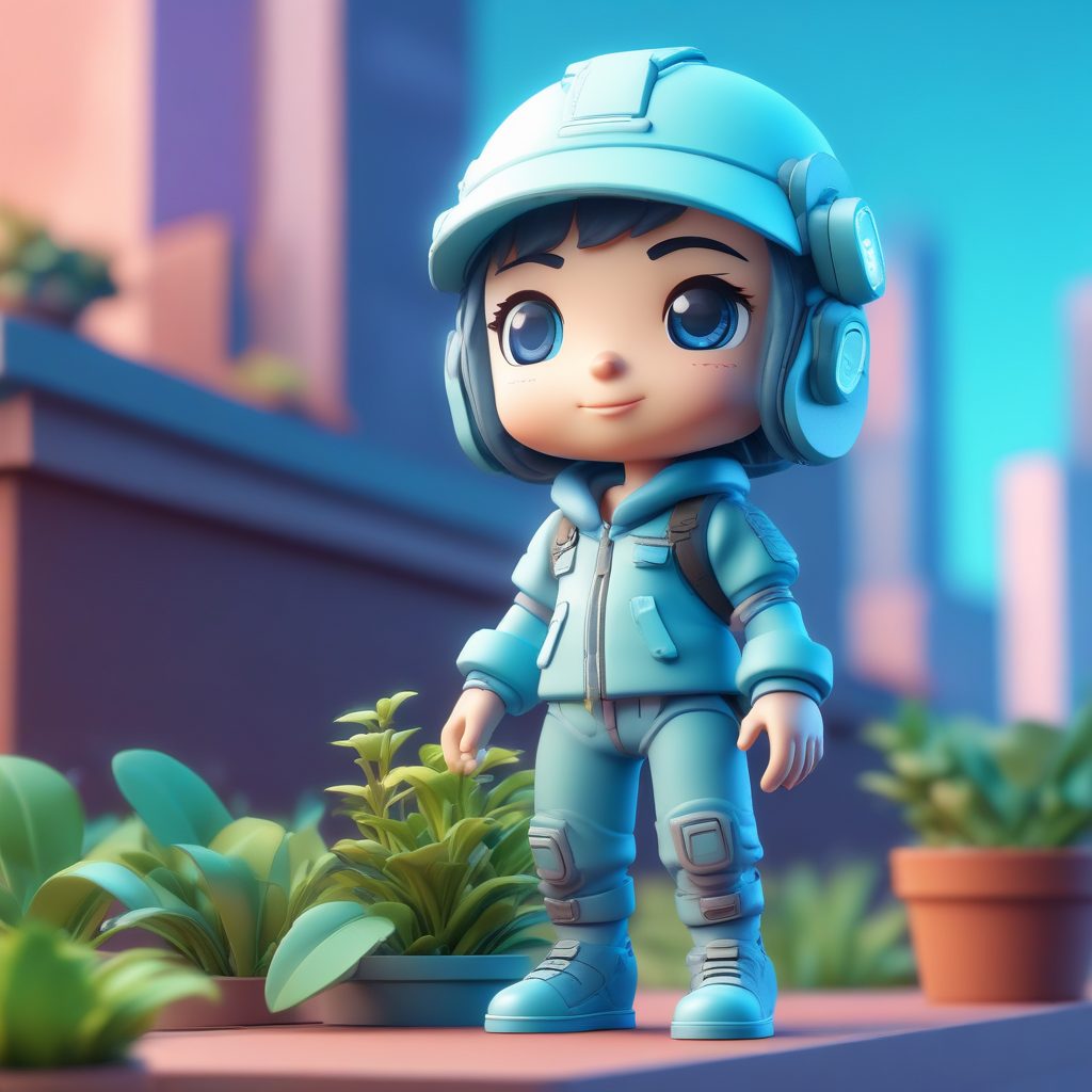 🌱 SD万能公式：Q版赛博朋克屋顶园丁，C4D黏土质感全身像！