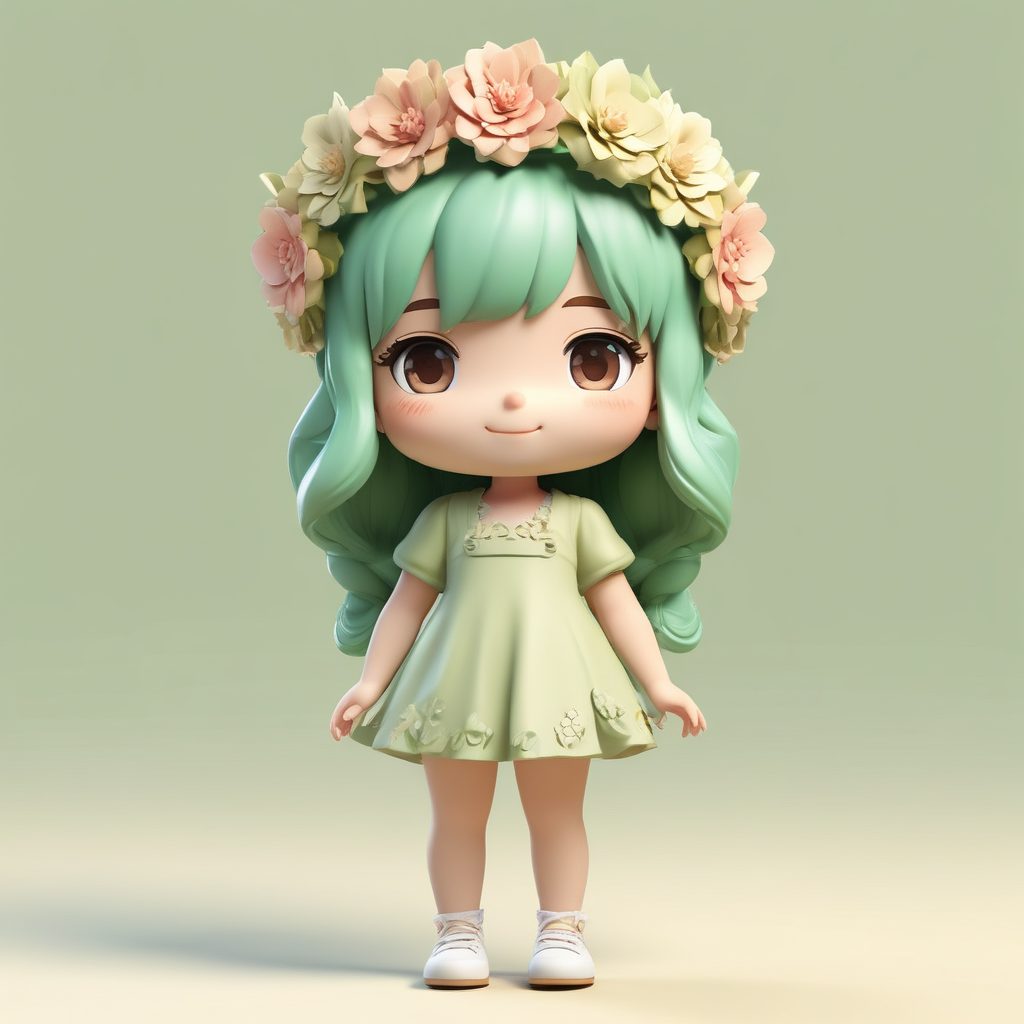 🌸森系花冠Q版女孩！奶油色柔光全身像🌿Octane渲染高细节