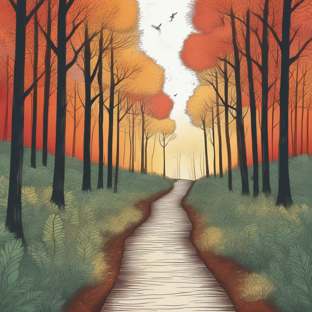 森系治愈风：极简森林小径手绘，蜡笔笔触，拿来做头像背景绝了