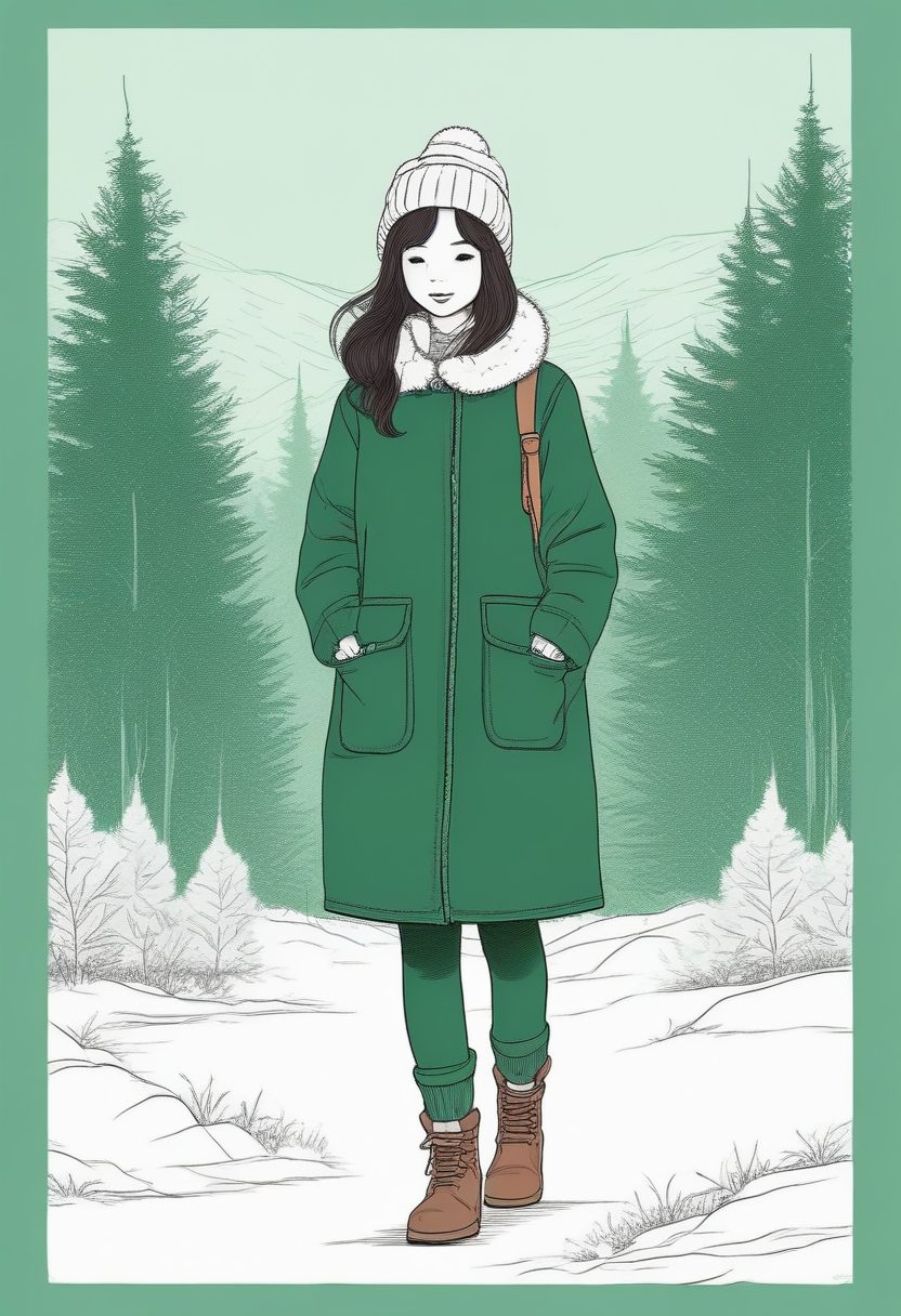 🌲森系治愈风：极简线稿插画，韩系少女冬日灯芯绒穿搭全身壁纸