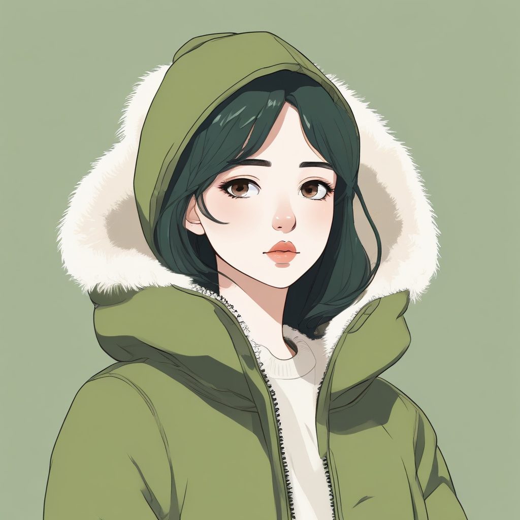 🌲森系治愈!橄榄绿面包服少女全身线稿图,自然系配色分享