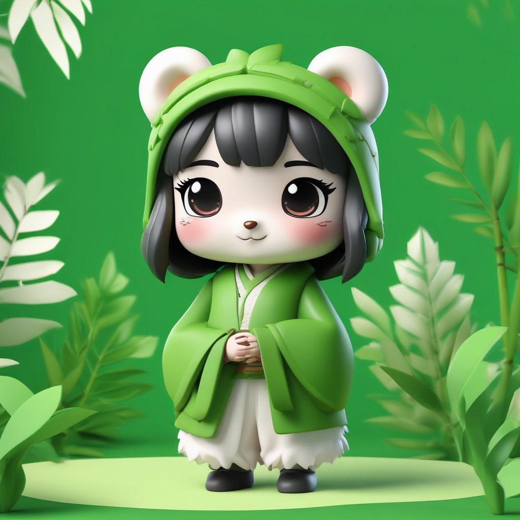 🐼森系治愈！竹林清韵Q版女孩，超萌熊猫配饰，3D渲染壁纸素材