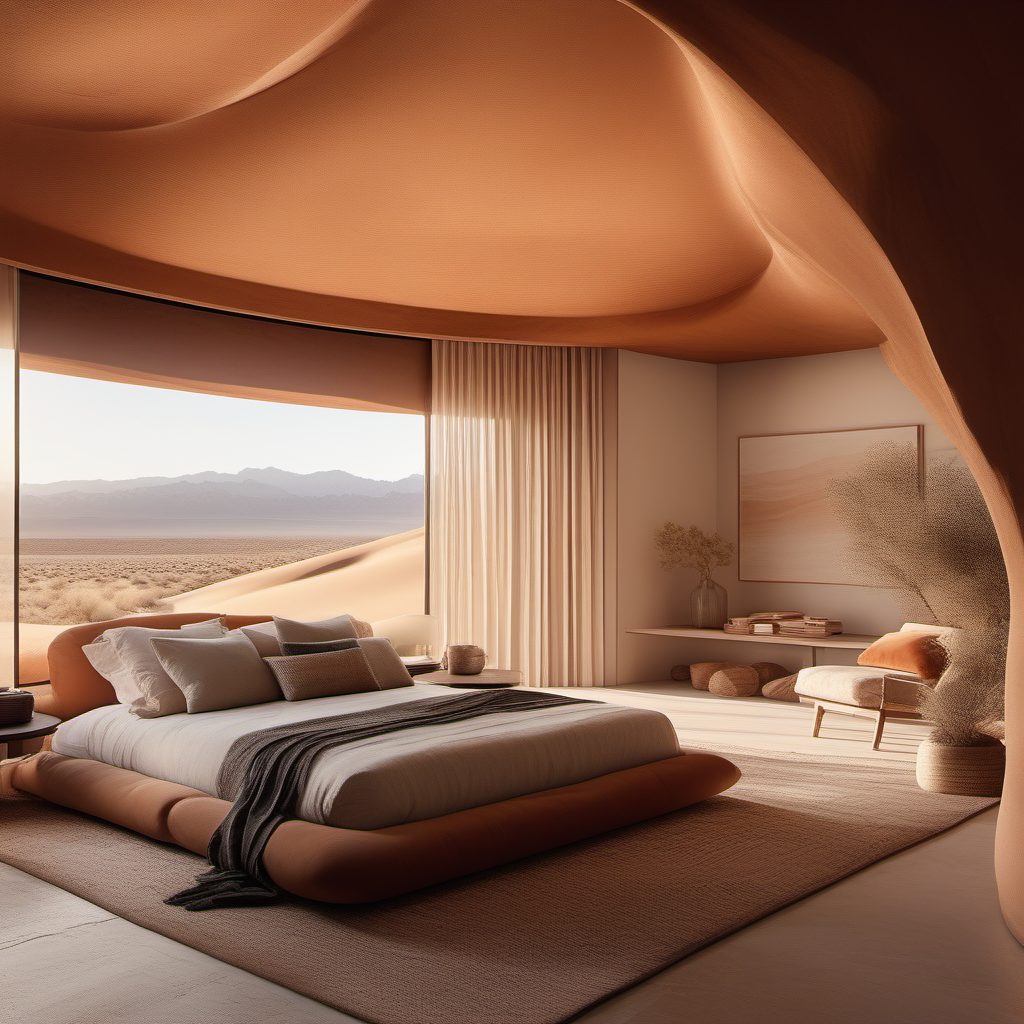沙漠绿洲：AI打造8K极简主义温馨沙丘主题卧室设计