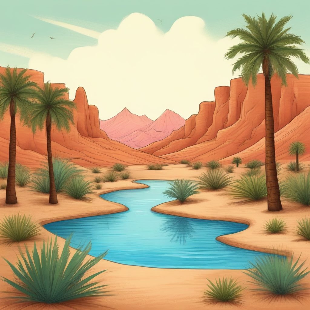 🌵沙漠绿洲!温暖复古手绘插画,旅行主题壁纸首选!