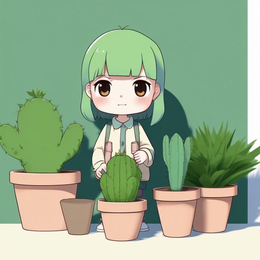 🌵沙漠仙人掌园丁！清新治愈系Q版人设提示词，绿色系壁纸
