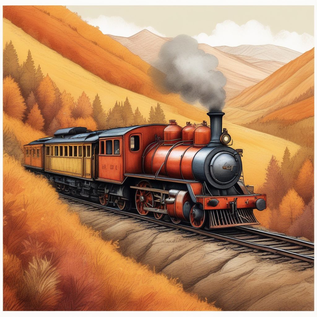 🚂山间小火车!异想天开的蜡笔风插画,超适合做桌面!