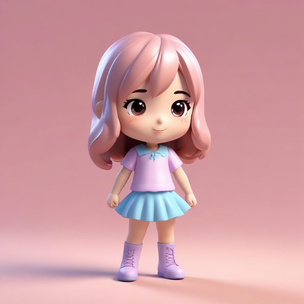 闪亮新靴：骄傲地展示冬季长靴的Q版少女3D全身图