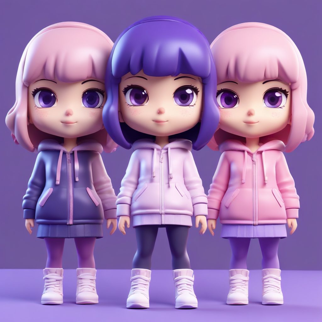 少女心爆棚！可爱的Q版女孩，冬装全身照，粉紫撞色盲盒风，做情侣头像