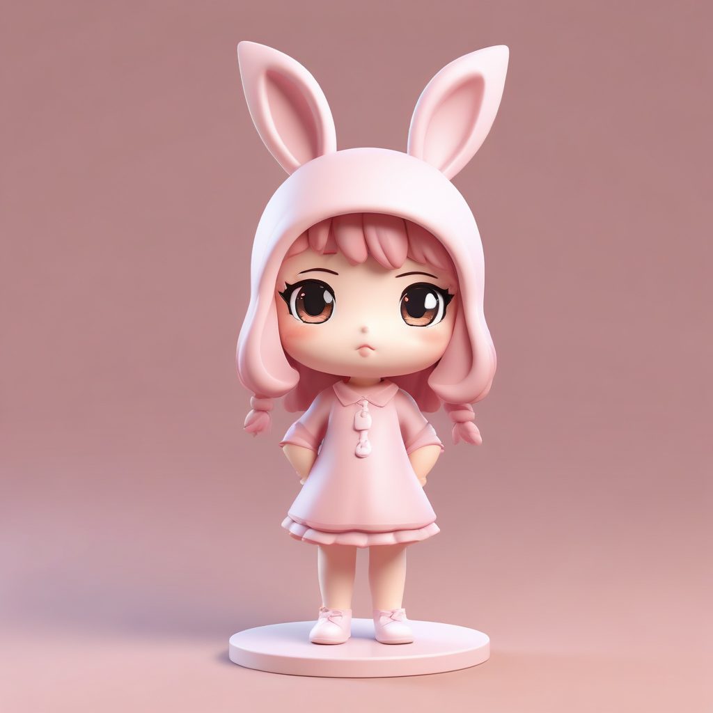 少女心爆棚！兔子耳朵Q版女孩，羞涩动作+柔和粉色头像生成
