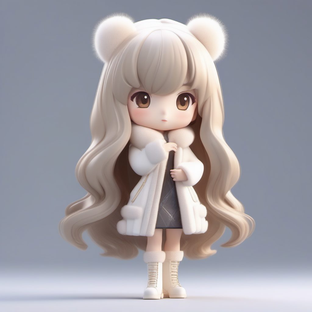 奢华皮草大衣Q版人物：Octane渲染的冬季高定时装插画