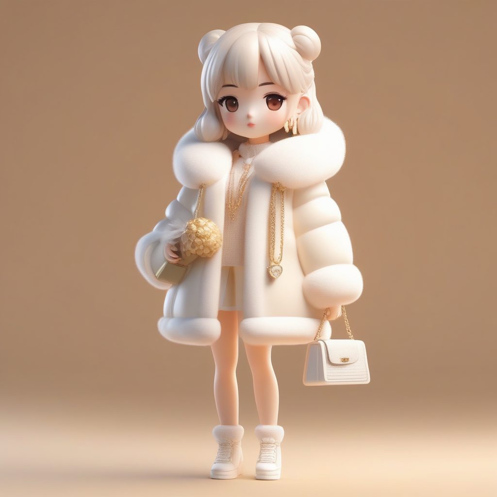 奢华皮草Q版人物：冬季名媛风3D盲盒全身像Octane渲染技巧