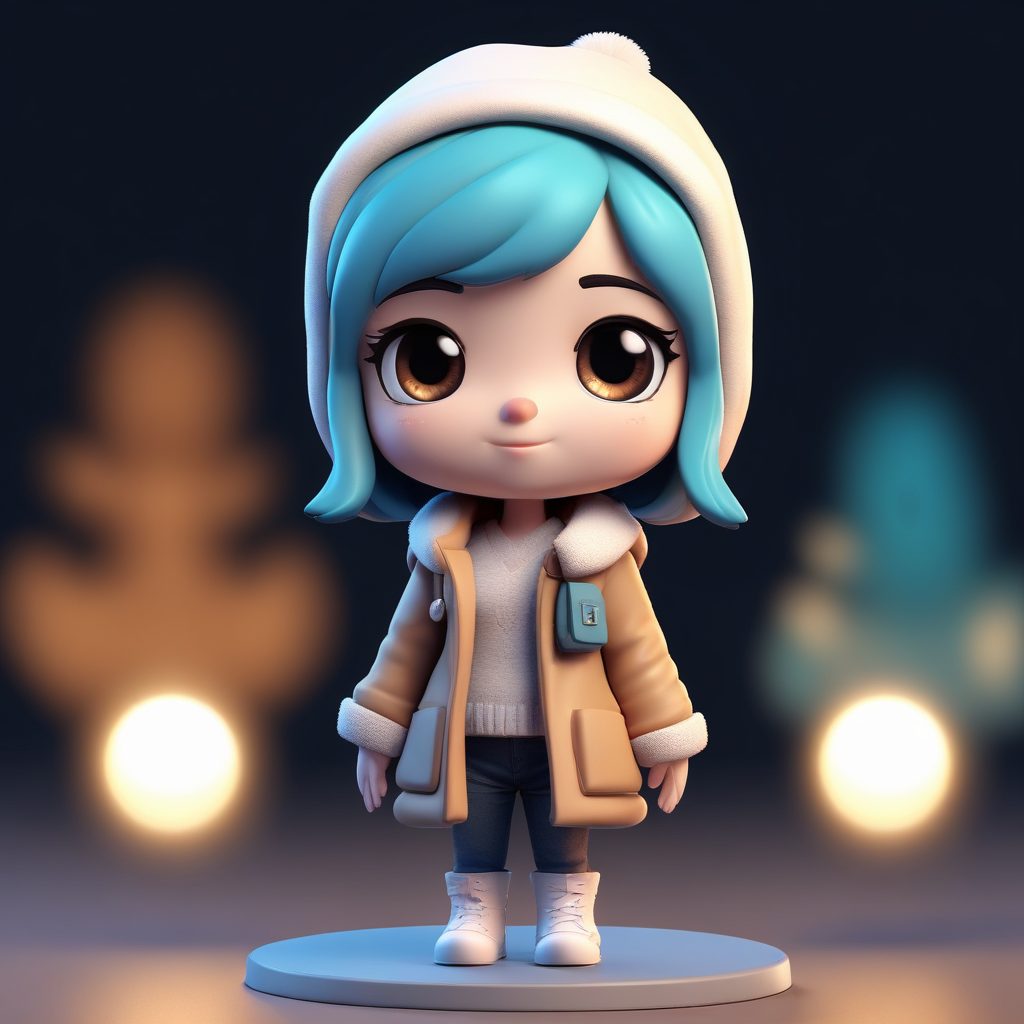 社交媒体风：Q版女孩拿手机自拍姿势，3D盲盒建模图