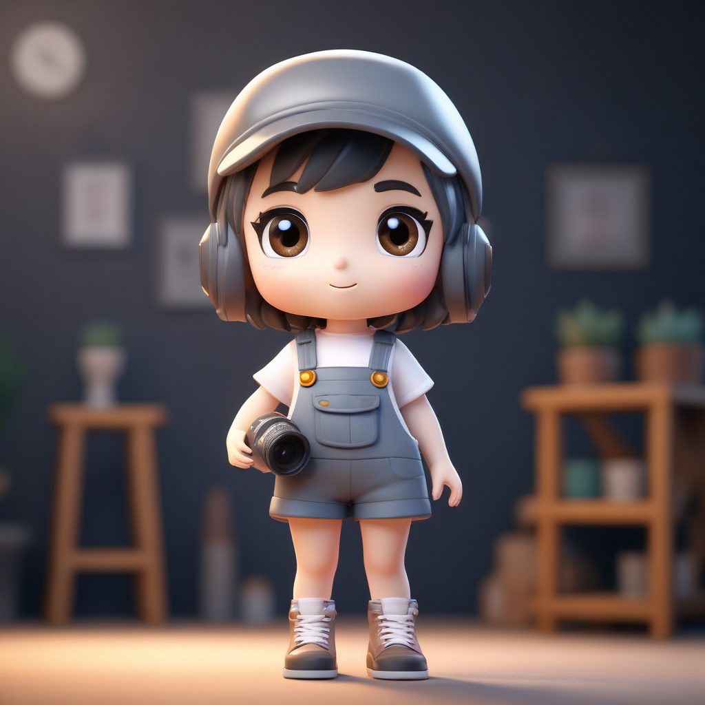 摄影师Q版AI绘画: 复古相机女孩3D粘土手办提示词