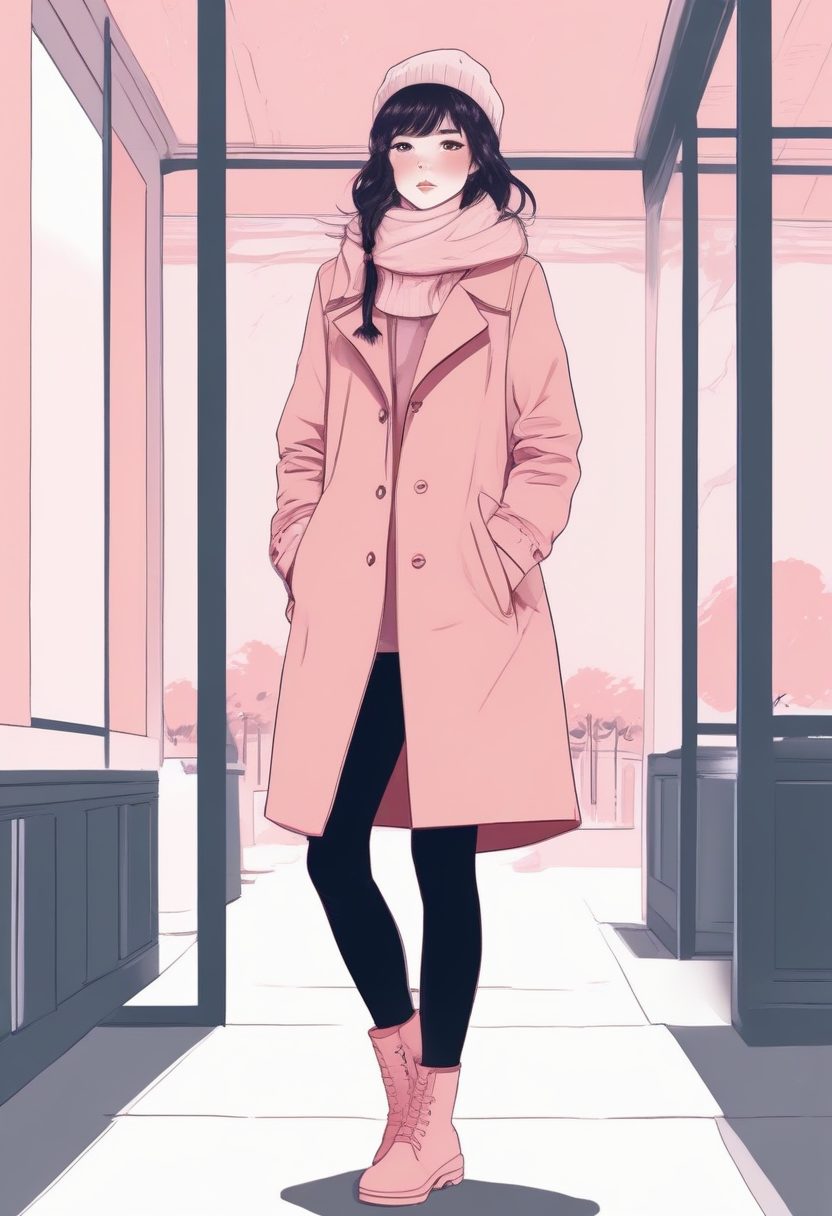 ✨神级咒语！极简线稿插画，冬日穿搭长靴少女全身像，低饱和度美学壁纸！