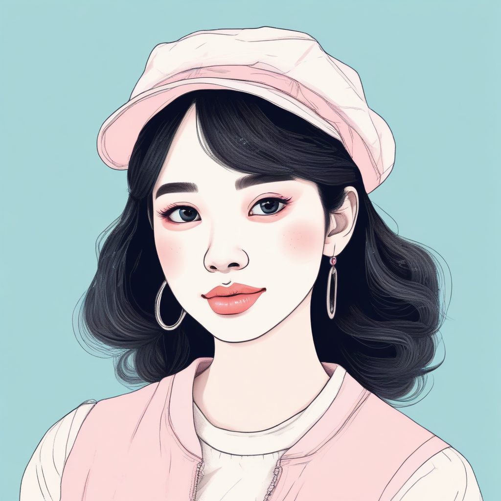 神仙配色：极简线稿手绘女孩，粉蓝马卡龙配色，打造高级感INS风头像！