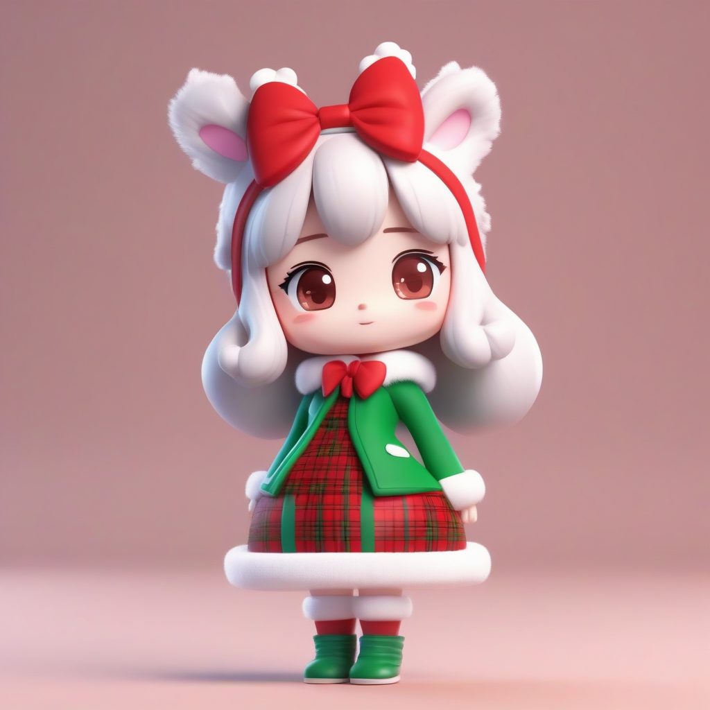 圣诞节假日主题：红绿格子裙Q版手办C4D高细节全身渲染