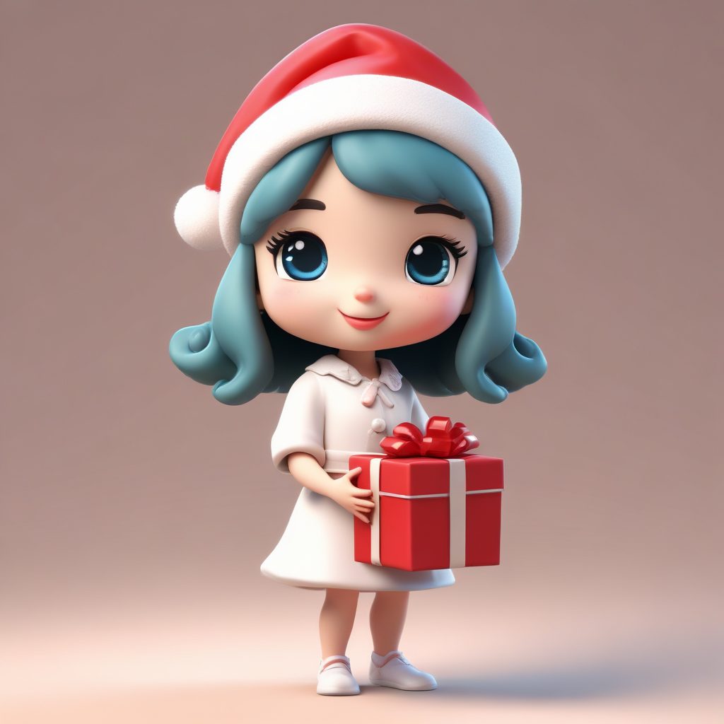 圣诞节Q版: 害羞地递出礼物的可爱表情包 (全身)