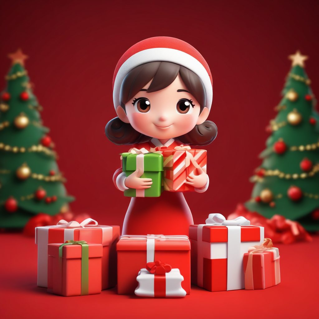 圣诞节日Q版:AI 绘画捕捉抱着巨大礼物盒的惊喜表情