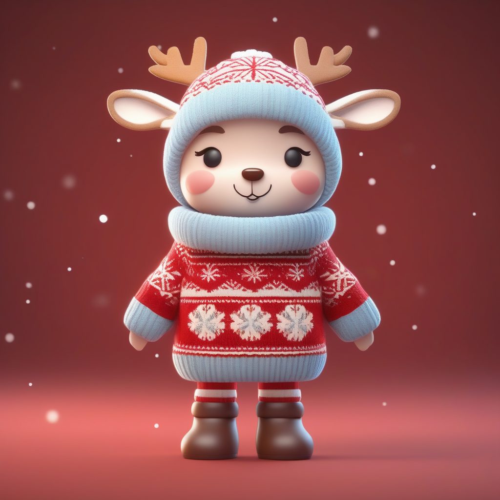 圣诞节日气氛:Q版丑毛衣穿搭3D粘土全身像,纯色背景