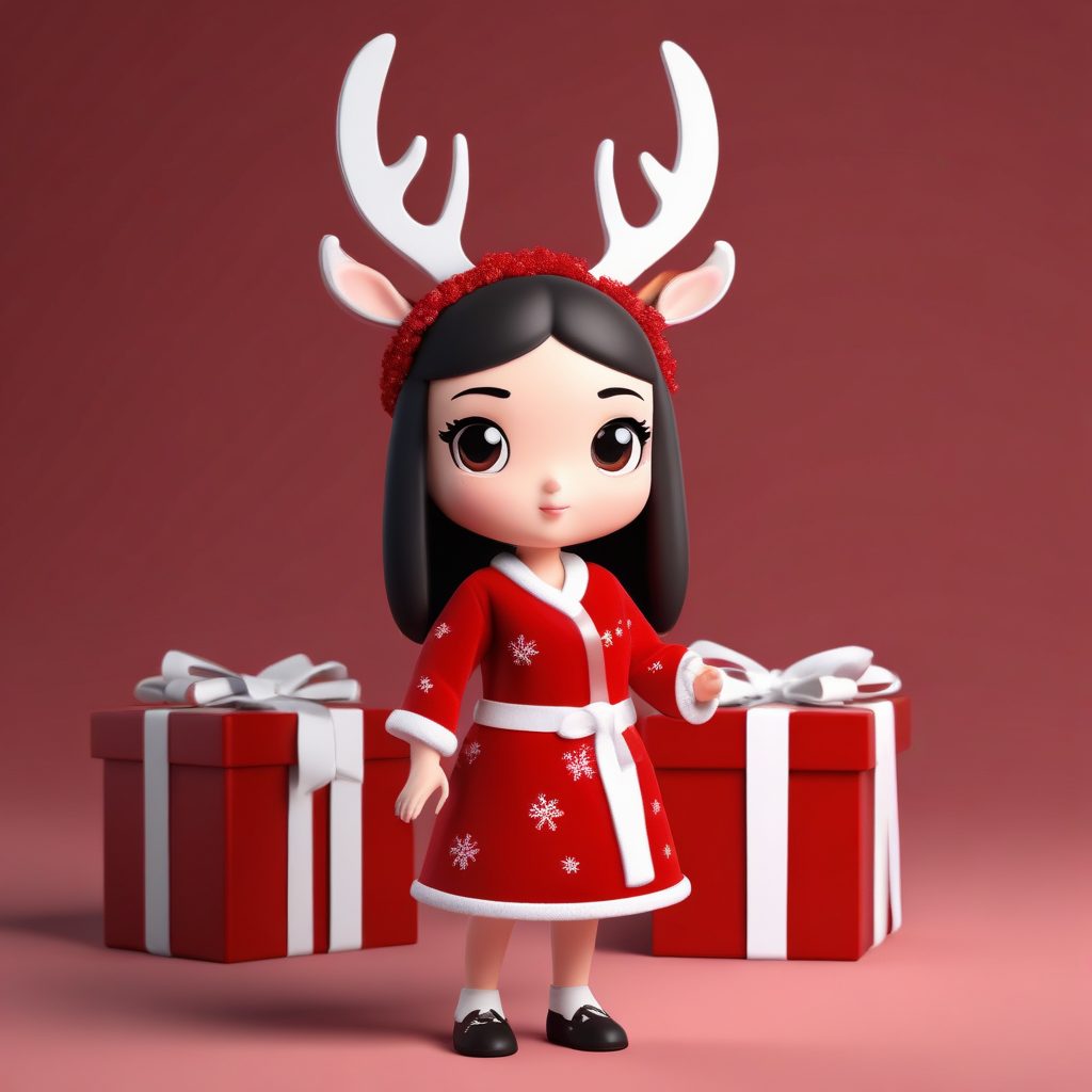 圣诞节限定盲盒：Q版女孩的麋鹿角和礼物盒AI绘画教程