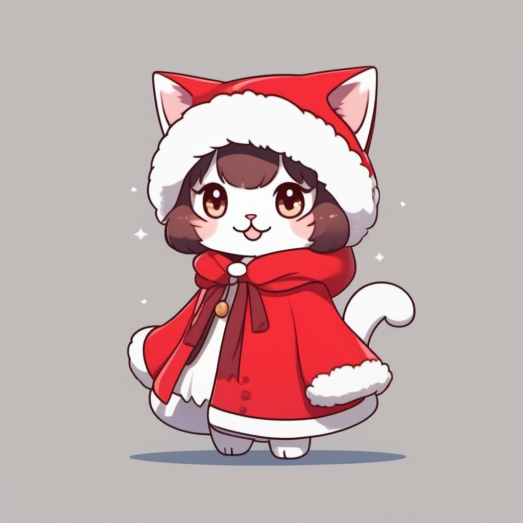 圣诞特辑：Q版猫耳娘的冬日节日毛绒披肩造型提示词