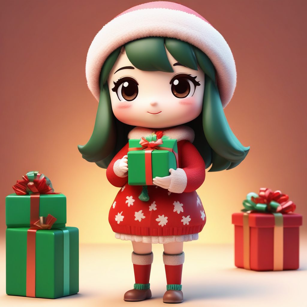 🍎圣诞限定!C4D粘土Q版圣诞毛衣女孩手拿礼物盒头像