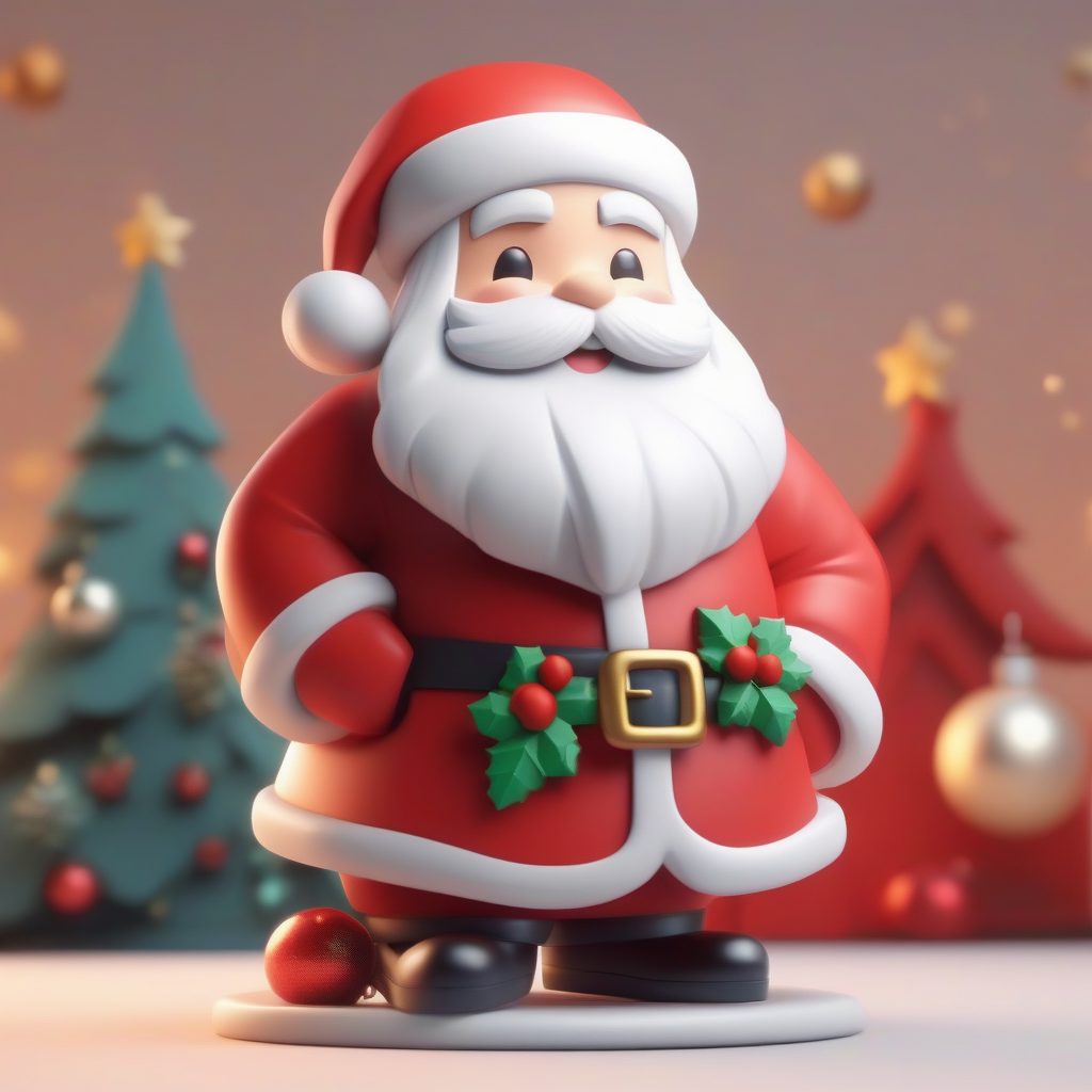 圣诞主题Q版盲盒手办:C4D粘土风格圣诞老人3D渲染提示词