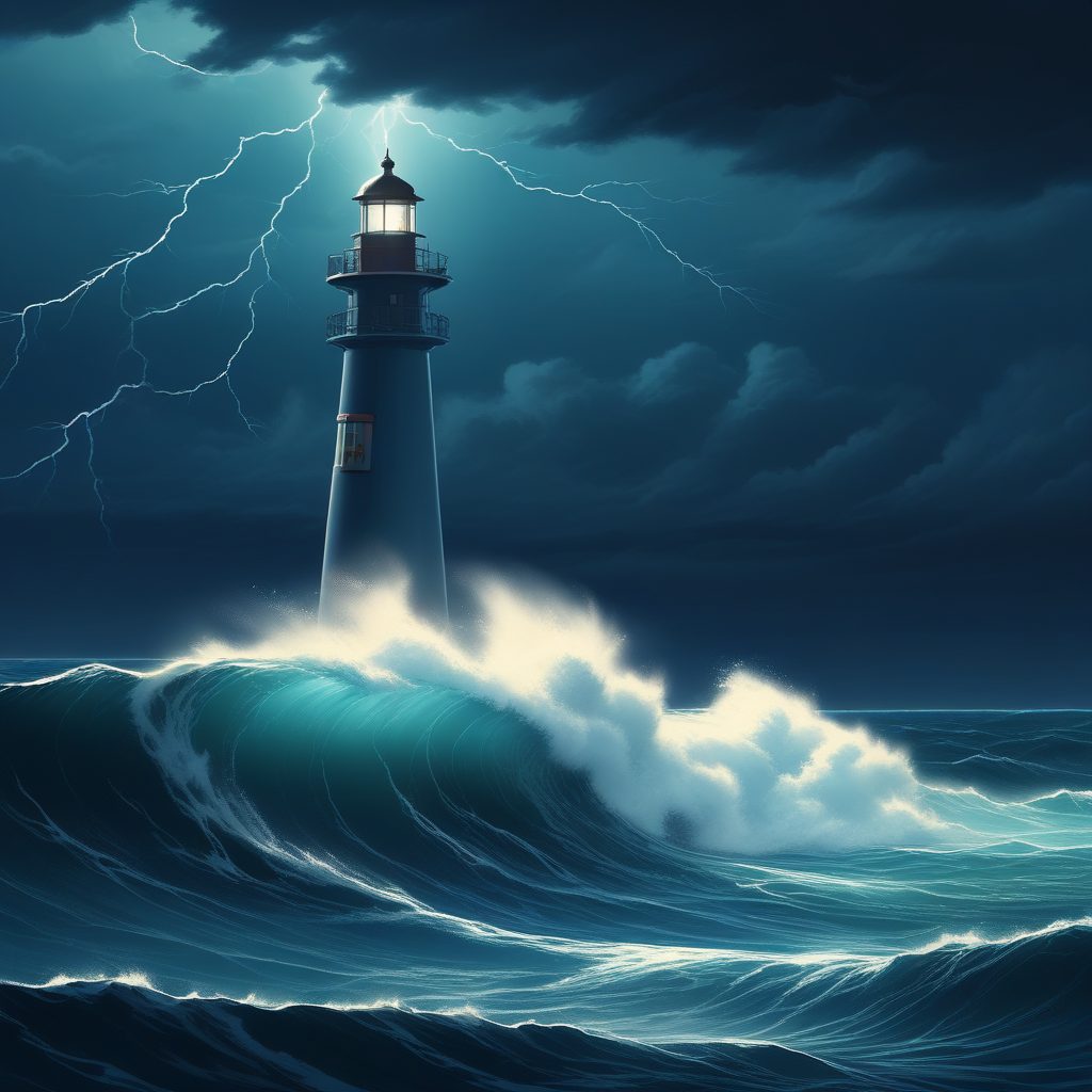 世界尽头的孤寂灯塔：史诗级风暴场景AI提示词