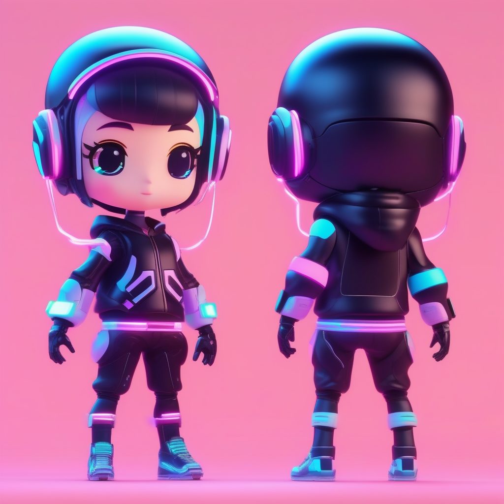 视觉冲击力MAX:赛博朋克霓虹Q版角色全身插画创作指南