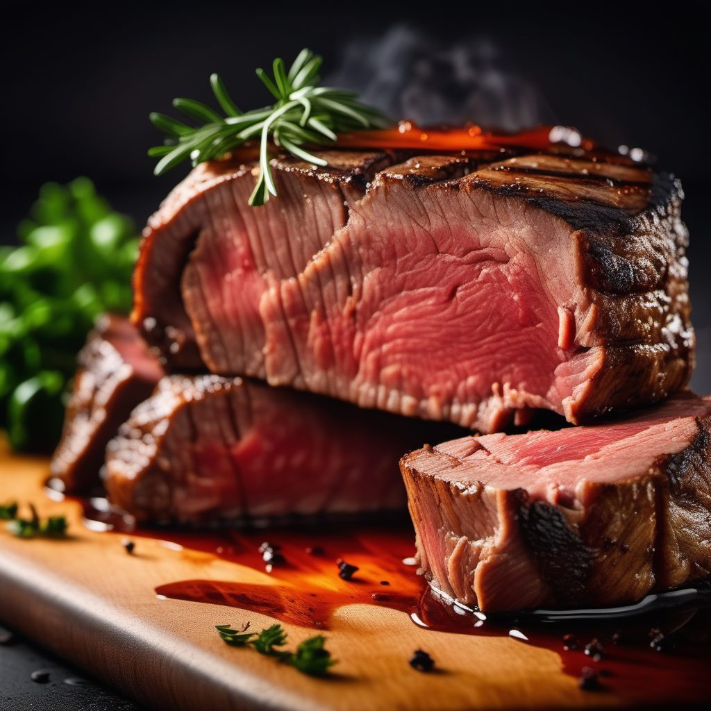 视觉冲击力牛排切面：美味肉汁与高温蒸汽的AI绘画秘诀