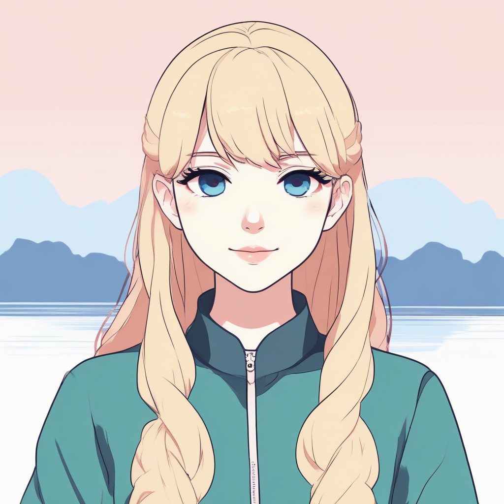 矢量插画风：极简动漫女孩纯色背景，高级感电脑桌面壁纸