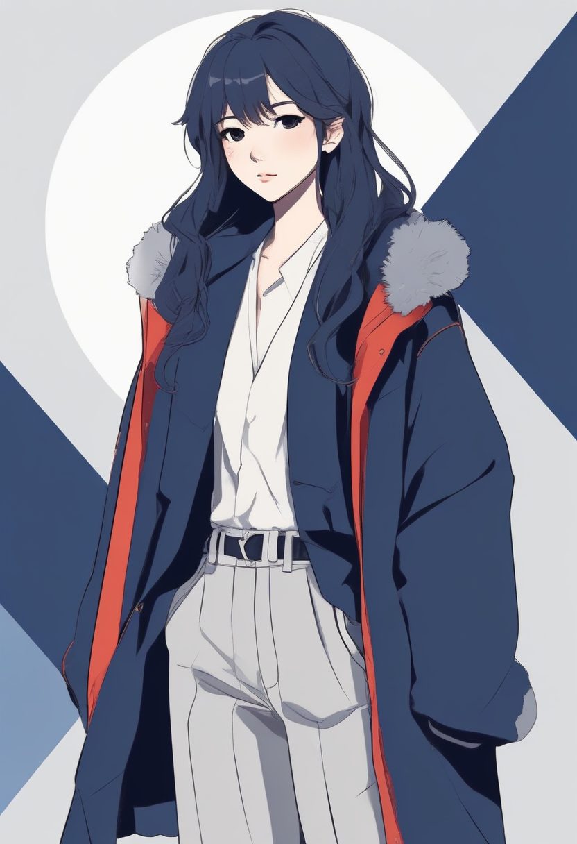 👖 时尚范：阔腿裤日系少女极简线稿，冬日穿搭全身壁纸素材。