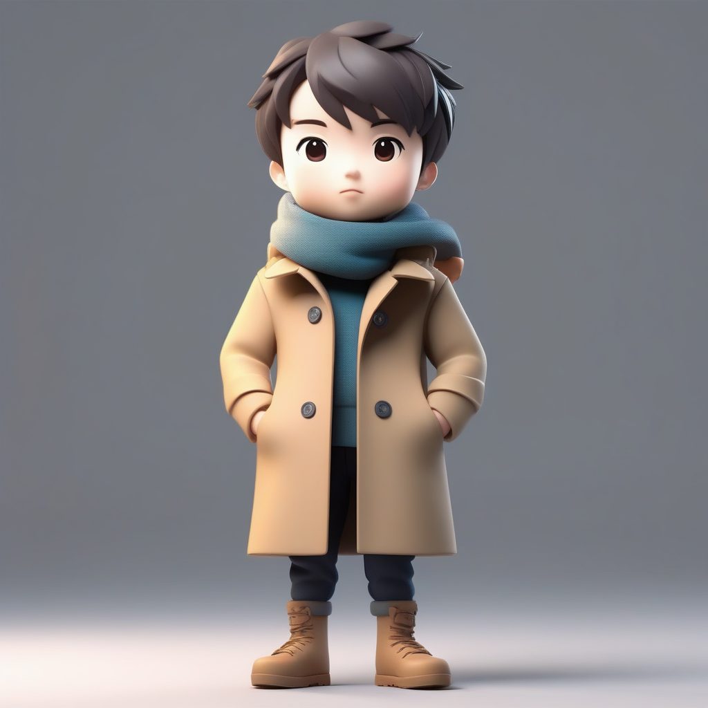 时尚风衣Q版盲盒设计：冬季极简穿搭全身像C4D渲染秘籍