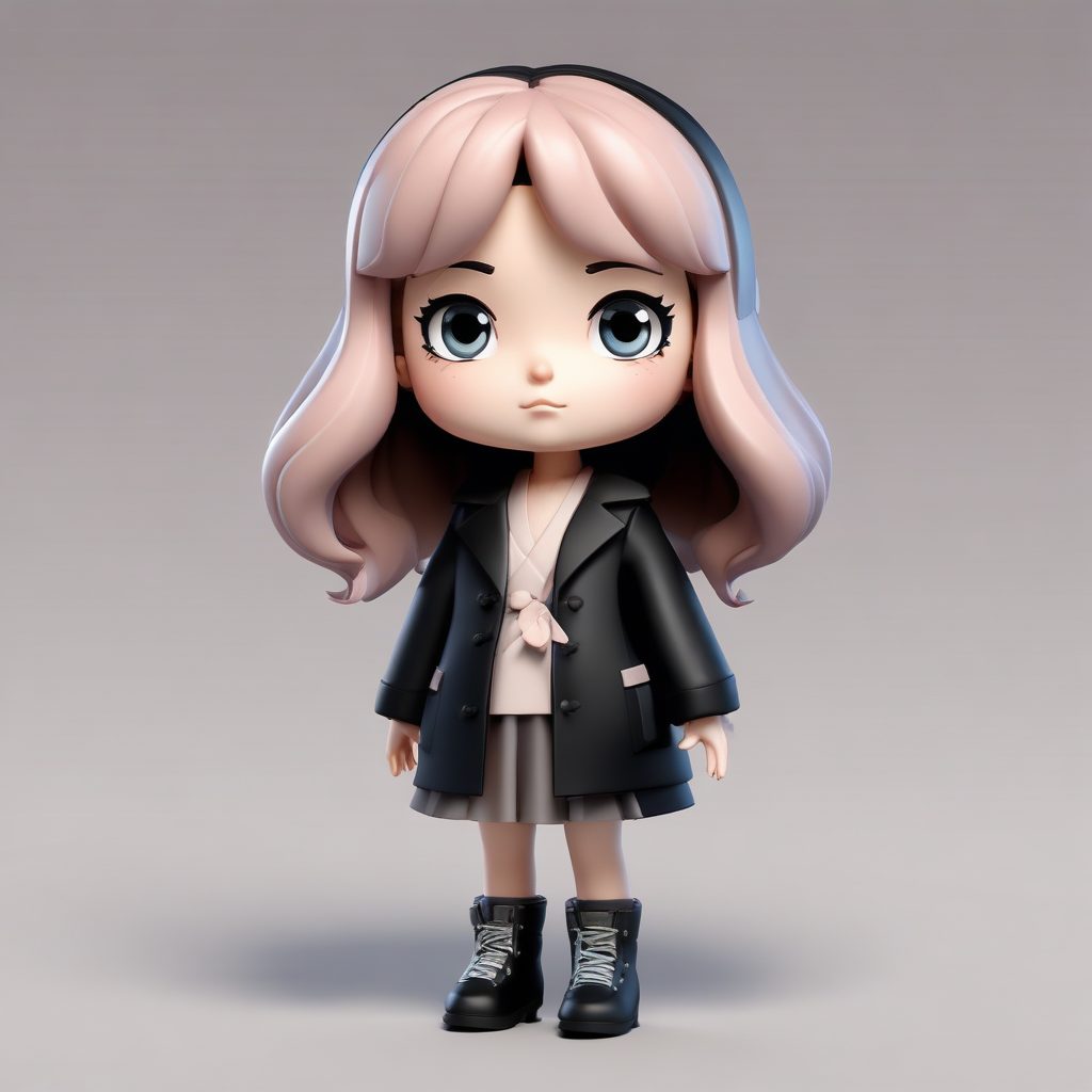 时尚酷黑！交叉手臂的Q版傲娇少女3D高光渲染图