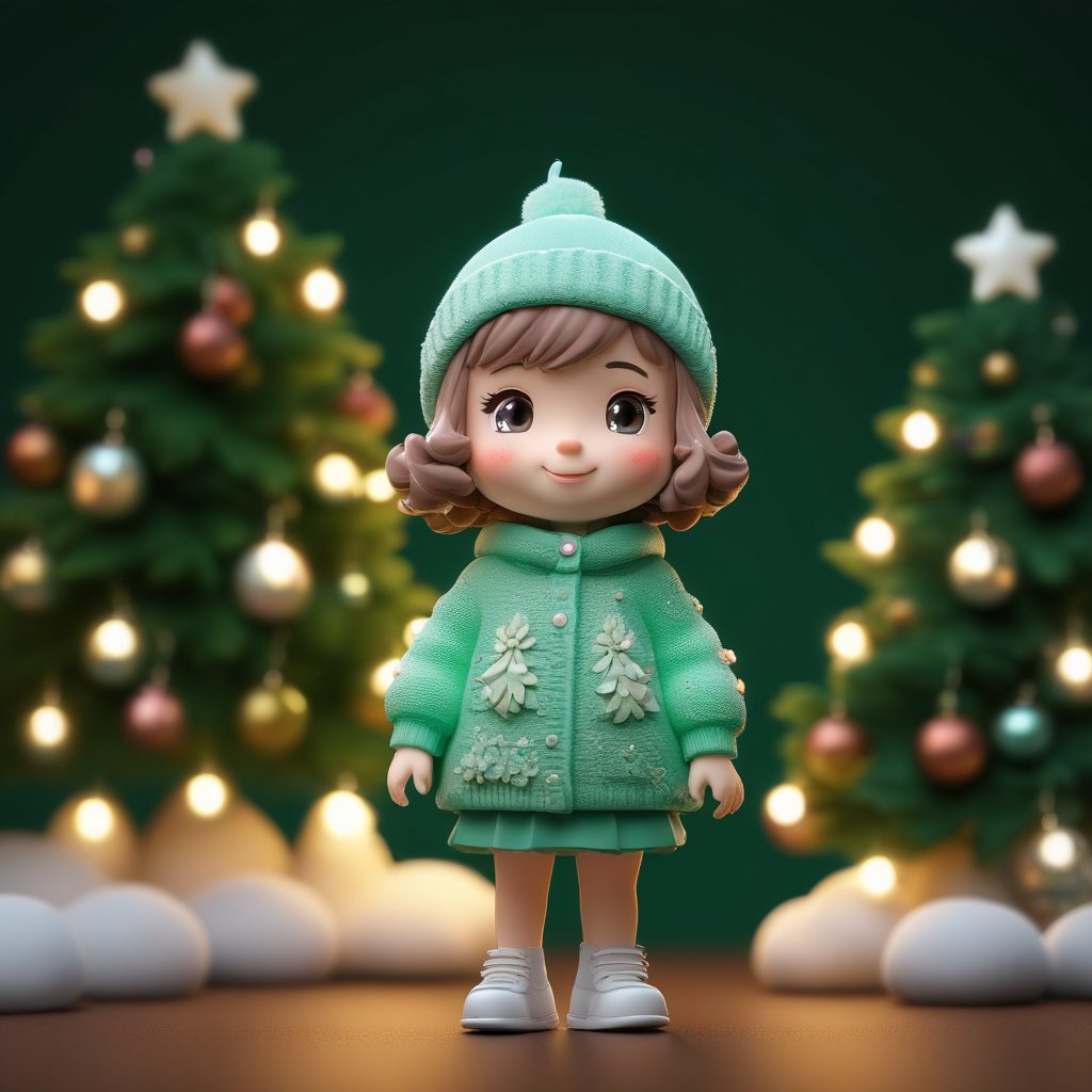 收藏级Q版圣诞装饰女孩全身像：Octane高细节渲染+纯色背景设置