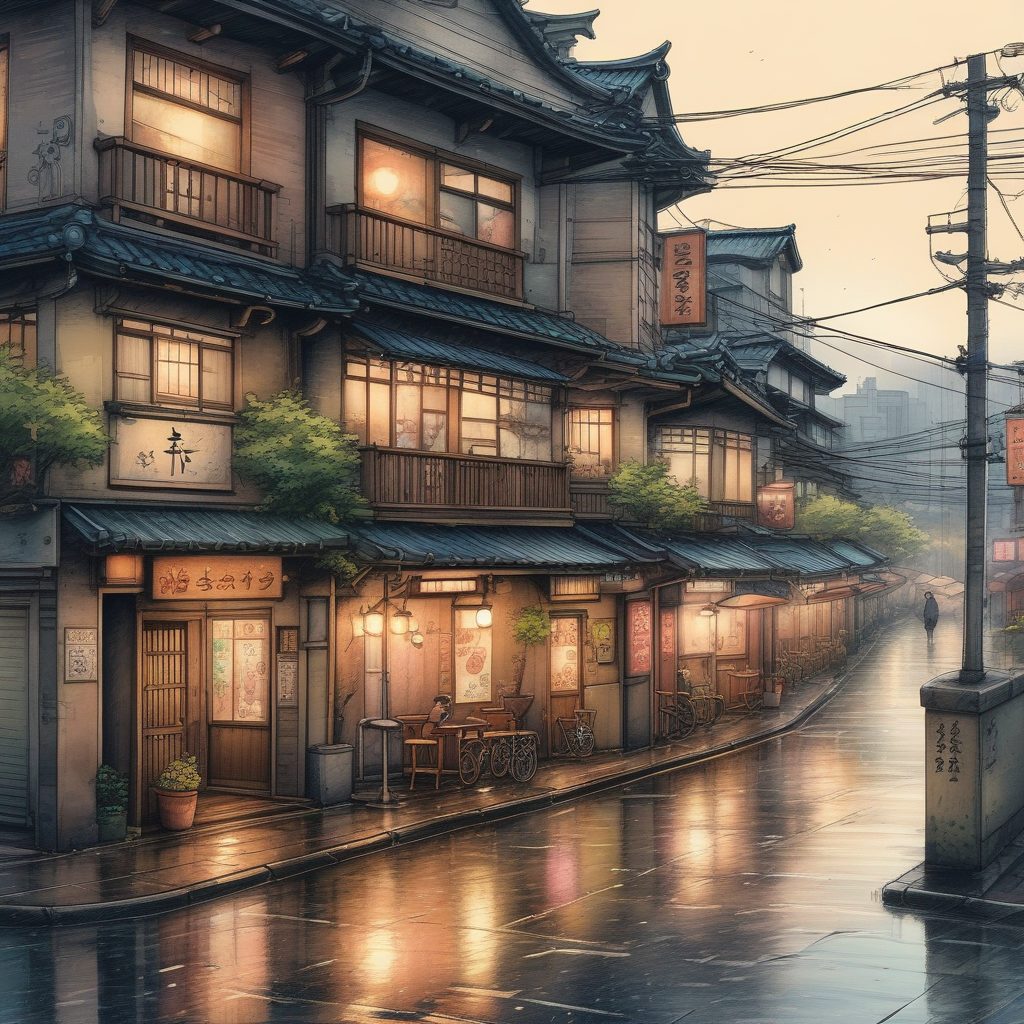 手绘风日系街景：东京街角水彩插画，氛围感爆棚的电脑桌面壁纸！